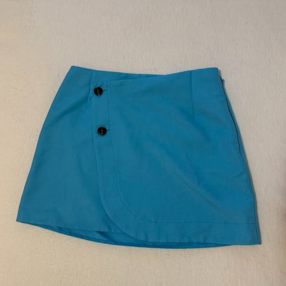 ASYOU Wrap Button Detail Mini Skirt in Aqua